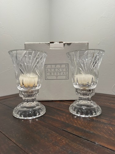 Bougeoirs vintage en cristal Cinquième Avenue LTD Silhouette Ouragan ~ Lot de 2