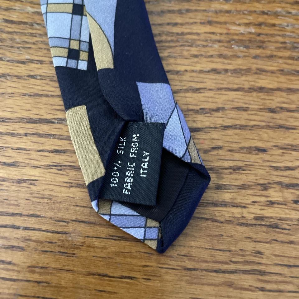 Gravata de seda Oleg Cassini masculina clássica designer geométrica preta Itália vintage - Imagem 4 de 4