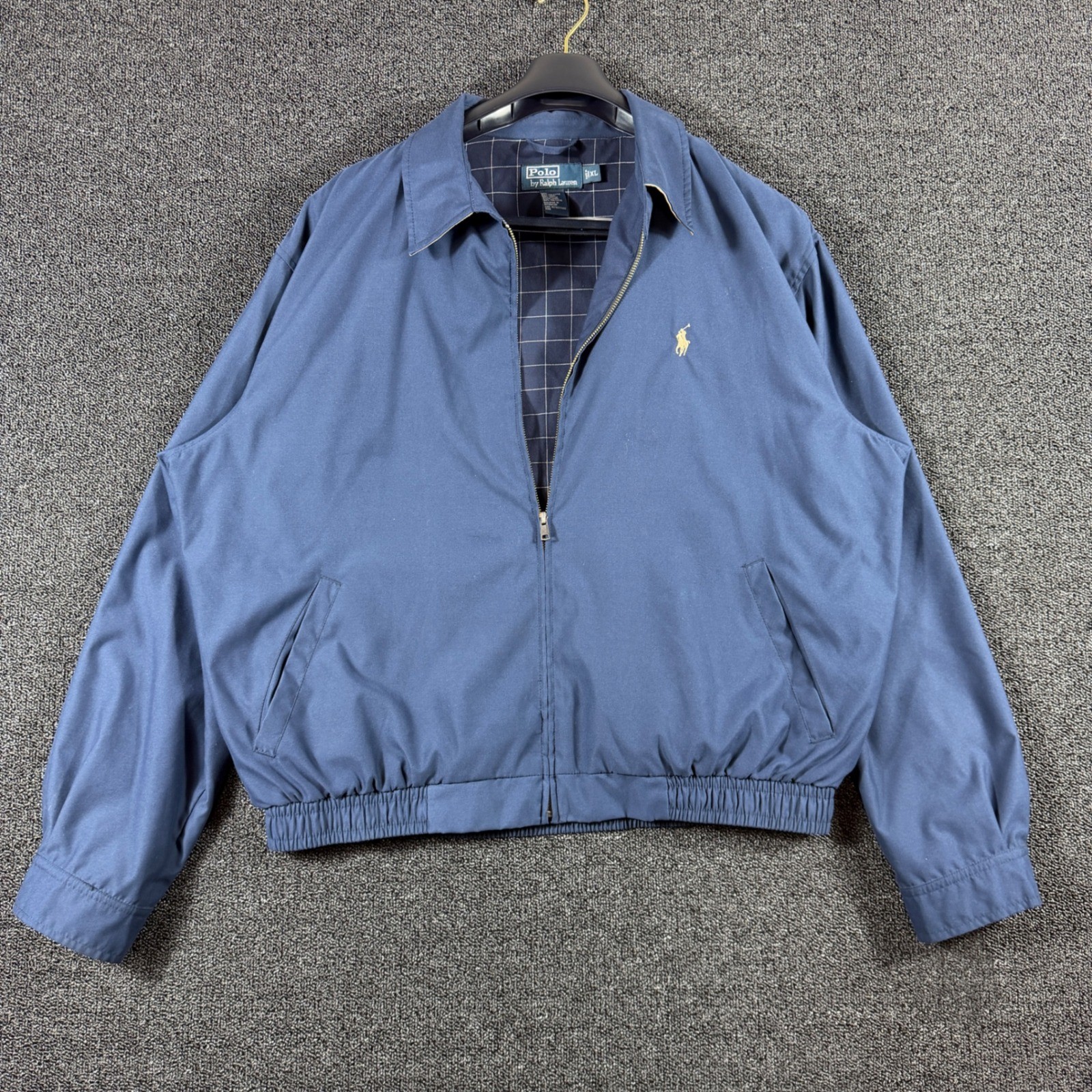 Vintage Polo Ralph Lauren Men's XL Navy Harrington Jacket Windowpane Plaid Liner