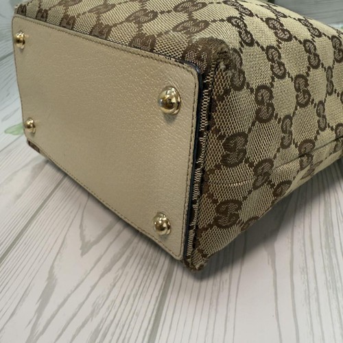 Gucci Tote Bag GG Pattern Canvas Leather Brown Beige Gently Used Authentic JAPAN - Picture 8 of 24
