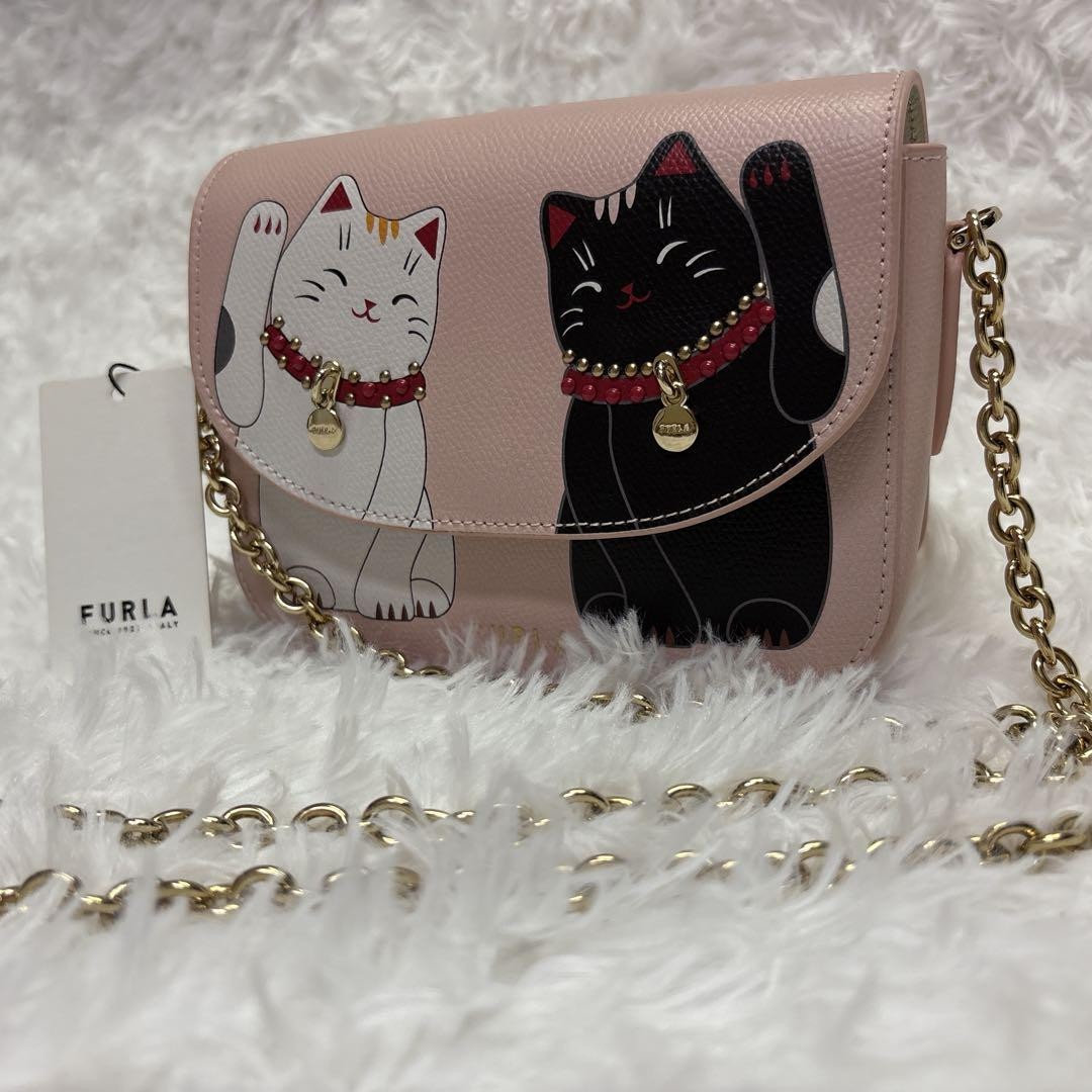 FURLA Little Cats Lucky Cats Manekineko Crossbody Bag Leather Pink