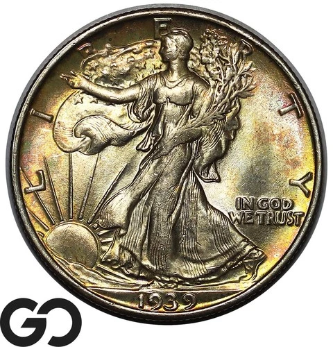 1939-S Walking Liberty Half Dollar, Nice Toning, Solid Gem BU++ Tougher Date