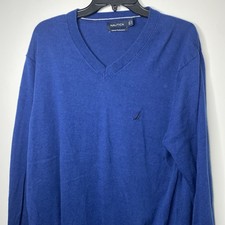 Nautica Luxury Performance Sweater Mens Large V Neck Modal Blend L Blue