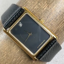 Vintage Wittnauer Men Dress Diamond Tank Leather Quartz Analog 24mm Watch 7