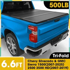 6.6FT Hard 3-Fold Truck Bed Tonneau Cover for 2007-2019 GMC Sierra 2500 3500 HD