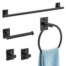 5 Pieces Bathroom Hardware Accessories Set Matte Black Towel Bar Set Stainles...