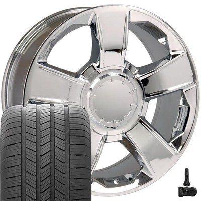 OE Wheels CV79 20x8.5 Chrome Rims, Goodyear Tires & TPMS Set 6X139.7 30ET