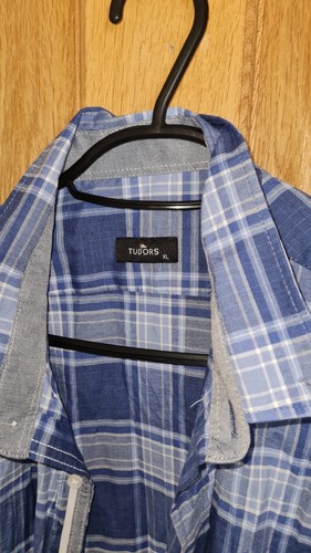 Camisa TUDORS Para Hombre Azul A Cuadros Manga Larga Talla XL Informal Abotonada Mezcla de Algodón - Imagen 2 de 8