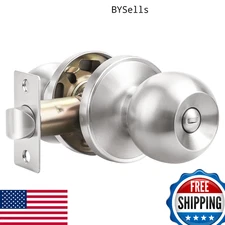 Probrico 1 Pack Bed/Bath Round Door Knob Privacy Interior Satin Nickel Keyless