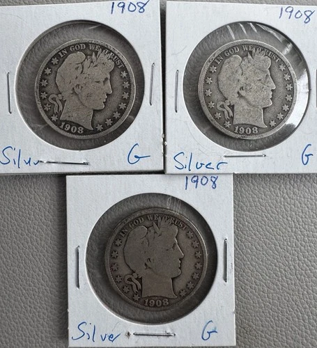 1908 P 50c Barber Half Dollar  SILVER Good  Free Shipping Lot Of 3 Coins