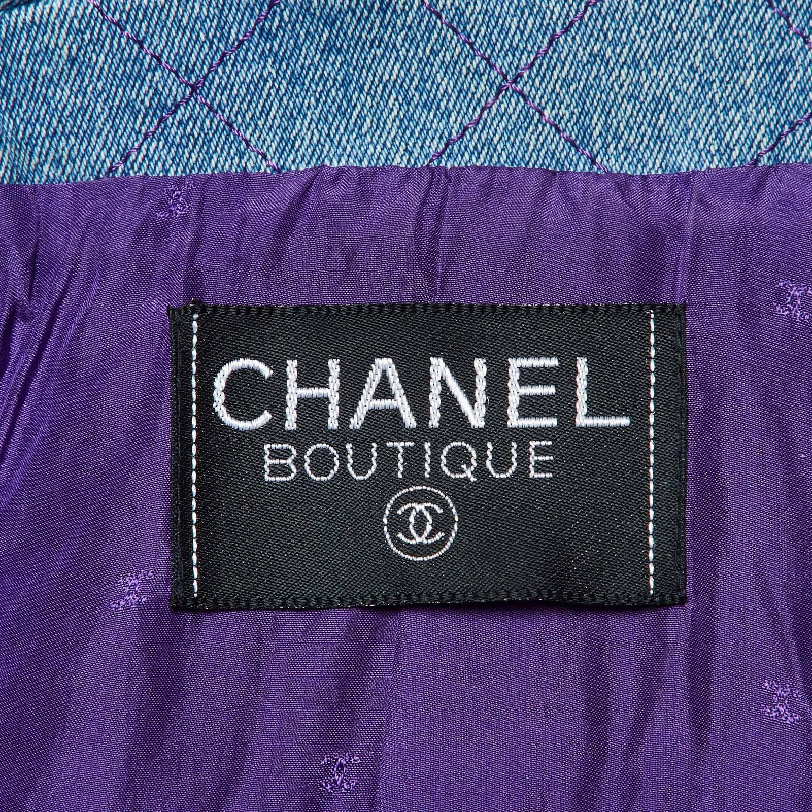 Chanel Vintage Viola Tweed e Denim Gonna e Giacca Set S