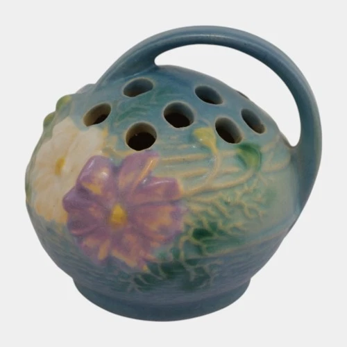 Roseville Cosmos Blue 1939 Vintage Art Deco Pottery Ceramic Flower Frog 39