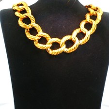 Vintage Gold-Tone Rope Link Choker Necklace Bold Statement 15" Chain