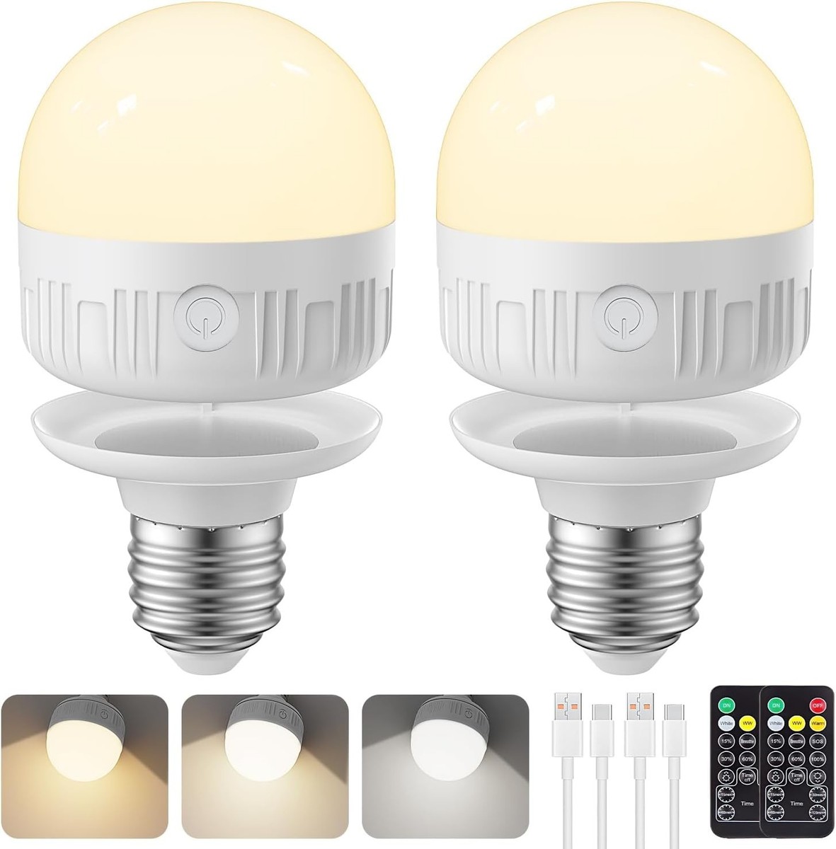 E26 Rechargeable Light Bulb with Remote Timer and 3 Color Temperatures, Battery Backup Bulb for Sconces and Lamps, E26 Detachable Charging for Non- Hardwired Fixture, Dimmer, 700LM E26 Rechargeable Light Bulb with Remote Timer and 3 Color Temperatures, Battery Backup Bulb for Sconces and Lamps, E26 Detachable Charging for Non- Hardwired Fixture, Dimmer, 700LM
