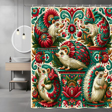 Hedgehog Floral Shower Curtain Boho Animal Print