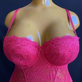 Ann Summers Sexy Lace Planet Suspender Basque, Red Sheer Mesh & Lace, UK 18 D-DD