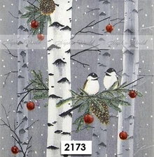 (2173) TWO Paper LUNCHEON Decoupage Art Craft Napkins - BIRCH CHRISTMAS BIRDS