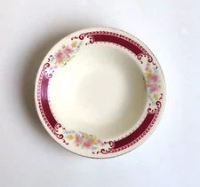 Vtg Homer Laughlin 6” Sauce/Dessert Bowl, B1315 Gold Trim Pattern, Maroon Floral