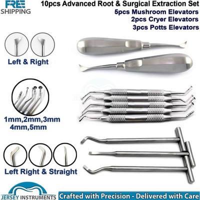 10 pcs Dental Elevators Potts Cryer & Mushroom Extraction & Luxation Instruments