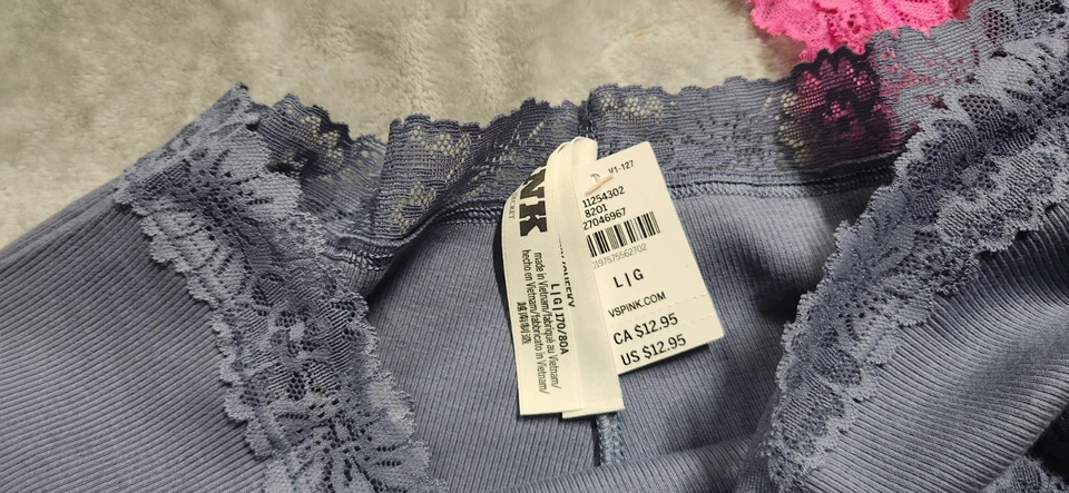 NUEVO CON ETIQUETAS Victoria's Secret ROSA Guiño Ribete de Encaje Cheeky Bragas 3 Pares Talla L Foto 2 de 4