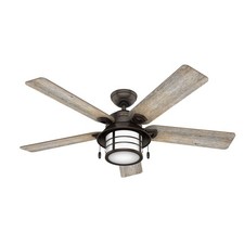 Hunter Key Biscayne 54-Inch Weathered Zinc Outdoor Ceiling Fan Hunter Fans - Key Biscayne 54 Inch Ceiling Fan with LED Light Kit and Pull