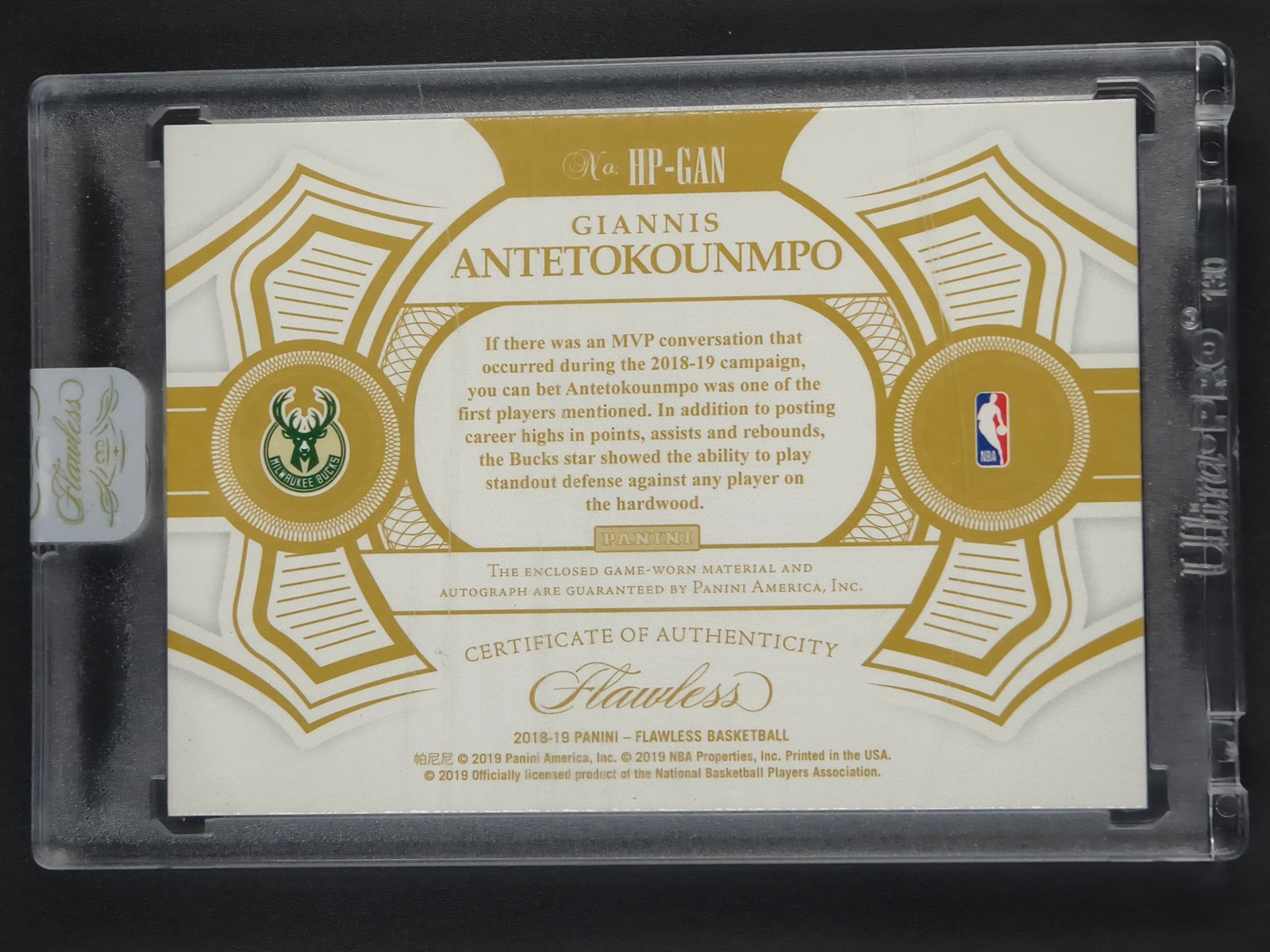 Giannis Antetokounmpo 2018-19 Flawless Horizontal Patch Auto Ruby 08/15 [3hk view 2