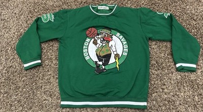 Boston Savages Puffy Paint Wolf Green Sweatshirt Cotton Celtics Men s Size Large