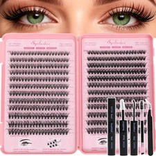 Lash Clusters Kit 480pcs D Curl 9-16mm Fluffy Wispy Extensions with Bond Seal