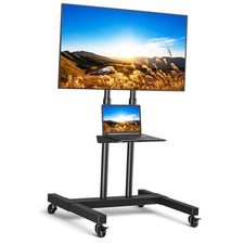 Mobile TV Cart Rolling TV Stand for 32-83 Inch Black Without Power Outlet