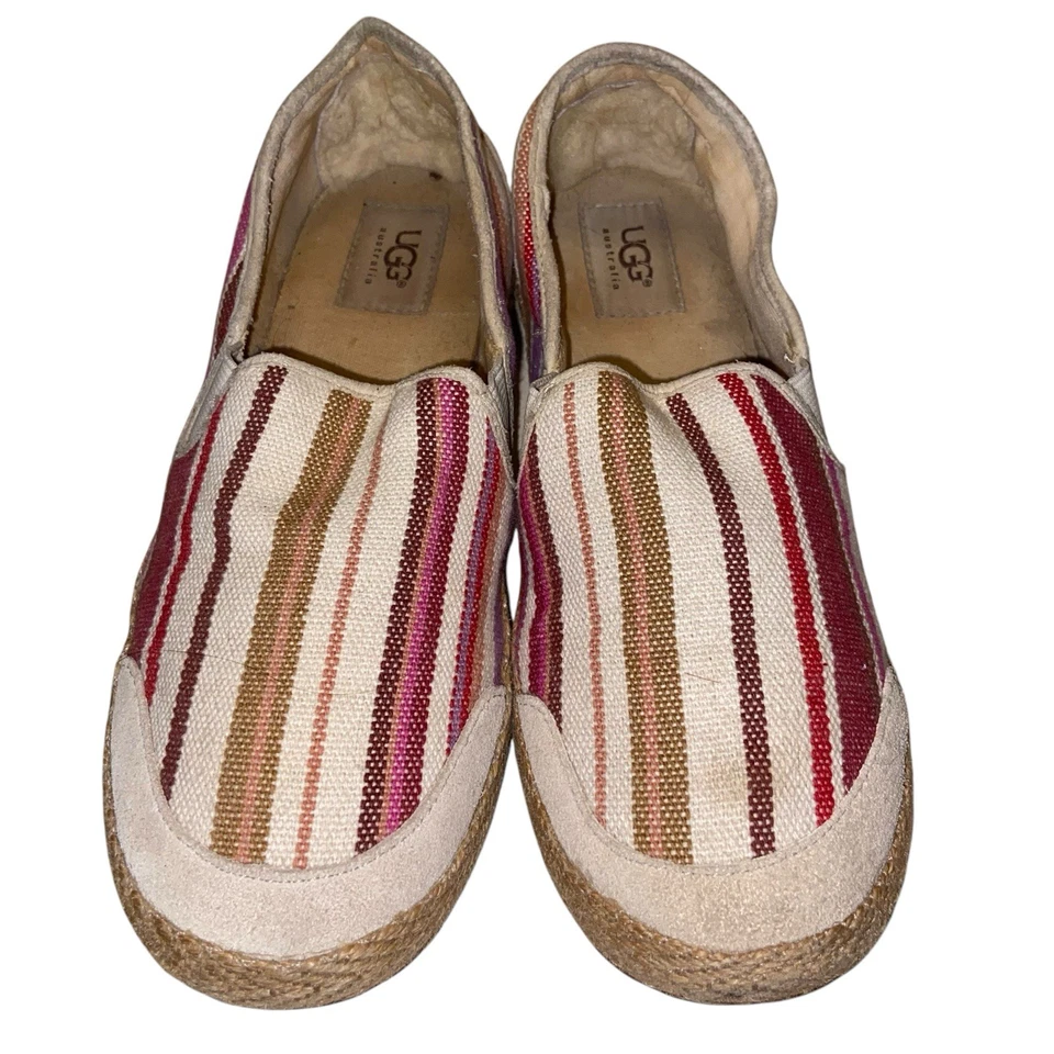UGG туфли женщин размер 8 Delizah кремовая полоса плоскостях Espadrilles холст мокасины - Изображение 2 из 4