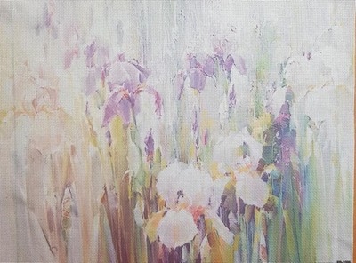 Iris Garden Designer Printed AIDA Fabric. Canvas for embroidery with an appli...