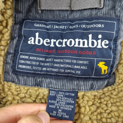 Vintage Abercrombie & Fitch Y2K Jacket Corduroy Sherpa Youth Medium Gray 2000s - Picture 5 of 8