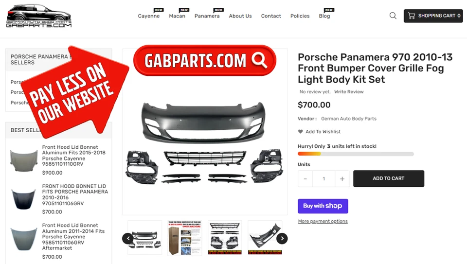 Porsche Panamera 970 2010-13 Premium Front Bumper Cover Grille Body Kit Trim - Image 2 of 4