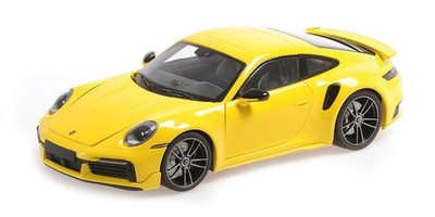 Minichamps PORSCHE 911 992 Turbo S Coupe 2021 Sport Design yellow 1:18 Modelcar