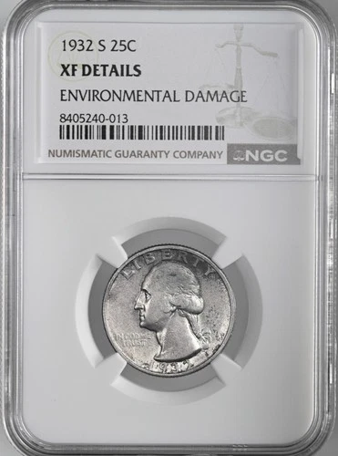 1932-S 25C WASHINGTON SILVER QUARTER  NGC XF DETAILS "ENVIRO DAMAGE" 8405240-013