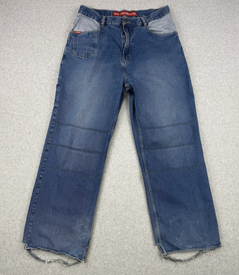 Vintage Ecko Unltd Jeans Mens 36x30 Blue Baggy Wide Leg Y2K Skater Distressed