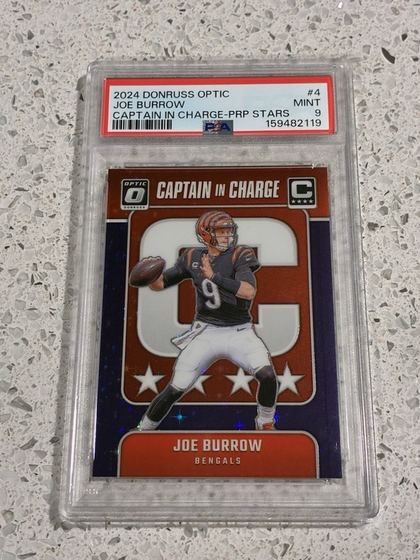 2024 Panini Donruss Optic Captain in Charge Purple Stars /25 Joe Burrow #4 PSA 9