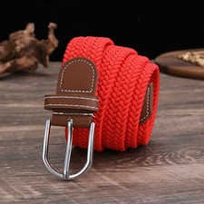 Men Women Canvas Elastic Fabric Woven Casual Stretch Braided Belt red