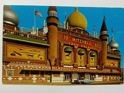 Mitchell South Dakota World's only Corn Palace Vintage Postcard Unposted Car inv