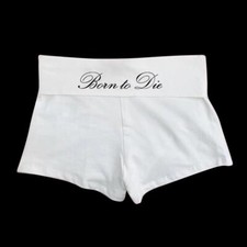 CURSIVE FONT SHORTS BORN TO DIE SWEET COQUETTE Y2K LOUNGE YOGA BALLET CORE WHITE