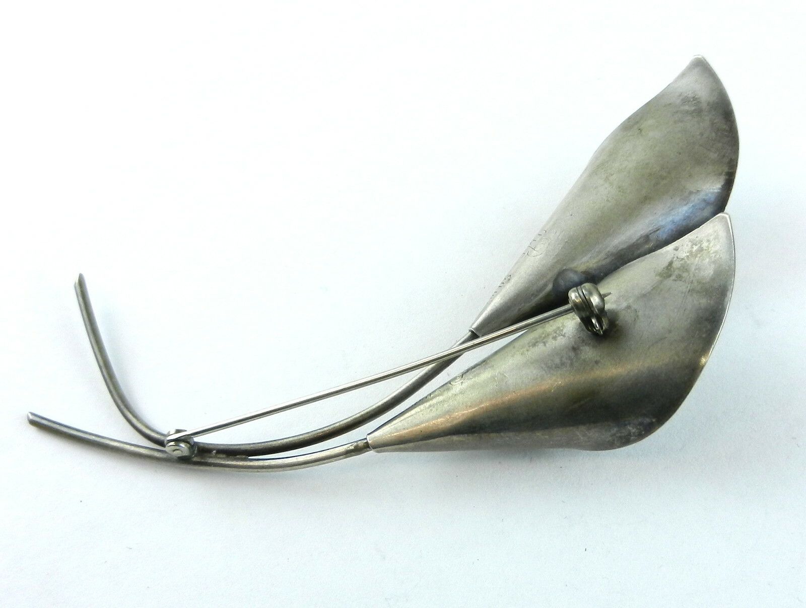 Vintage Sterling Silver NYE Double CALLA LILY Brooch/Pin  Patina      S29