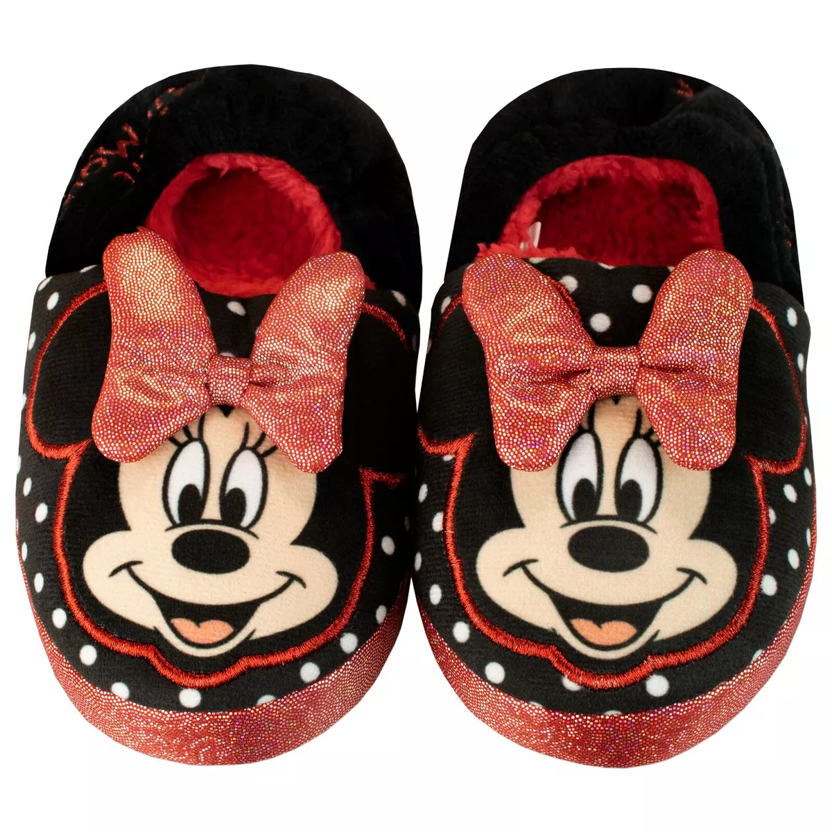 Disney Minnie Mouse Slippers Kids Girls UK Shoe Size 5 10 Slip On Shoes Indoor