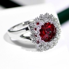 Elegant 925 Sterling Silver Red Garnet Elegant Wedding Engagement Ring Size 8