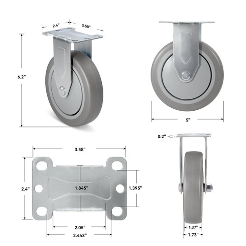 5" Heavy Duty Casters Rubber Wheel Capacity up to 1400 LB - Picture 50 of 56