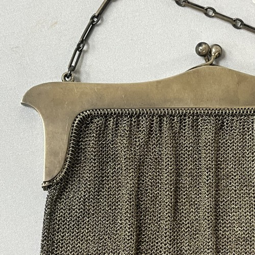 Borsa a mano antica Art Deco marcata .935 argento sterling catena rete 218 g - Foto 13 di 16