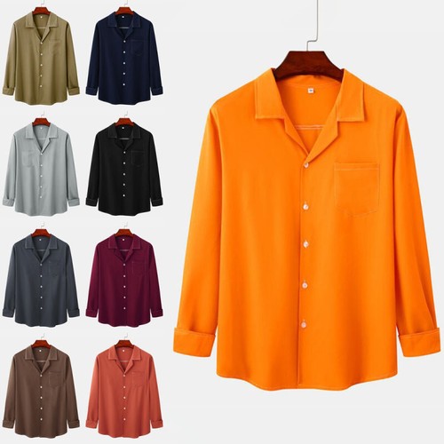 Men Shirt Casual Long Sleeve Work Tunic Regular Fit Mens Tops Lapel Neck Shirts - Imagen 1 de 22