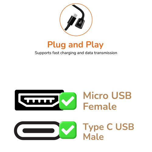 MICRO USB to USB-C TYPE C MALE BLACK ADAPTOR CONVERTER FOR SAMSUNG S20 S21 S22 - Picture 4 of 8