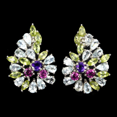 925 Sterling Silber Ohrringe Perlen Aquamarin Amethyst Peridot Edelstein Schmuck