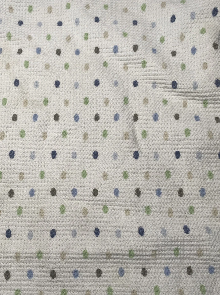 Baby Blanket White Thermal Waffle Weave Polka Dots Blue Green Tan Circles 25x40 - Image 3 of 3