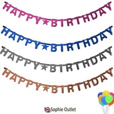 Metallic Hanging Happy Birthday Foil Banners Letter Buntings Kids Party Decor UK